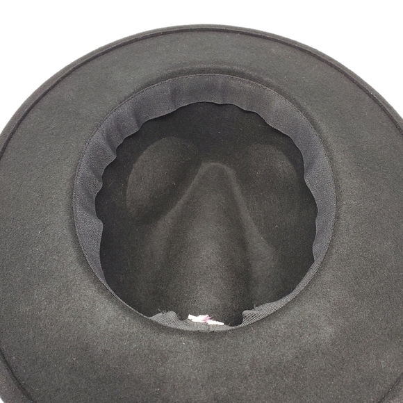 NINE WEST BLACK FEDORA HAT 100% WOOL CHEETAH PRINT BAND WOMEN OS - Picture 12 of 13